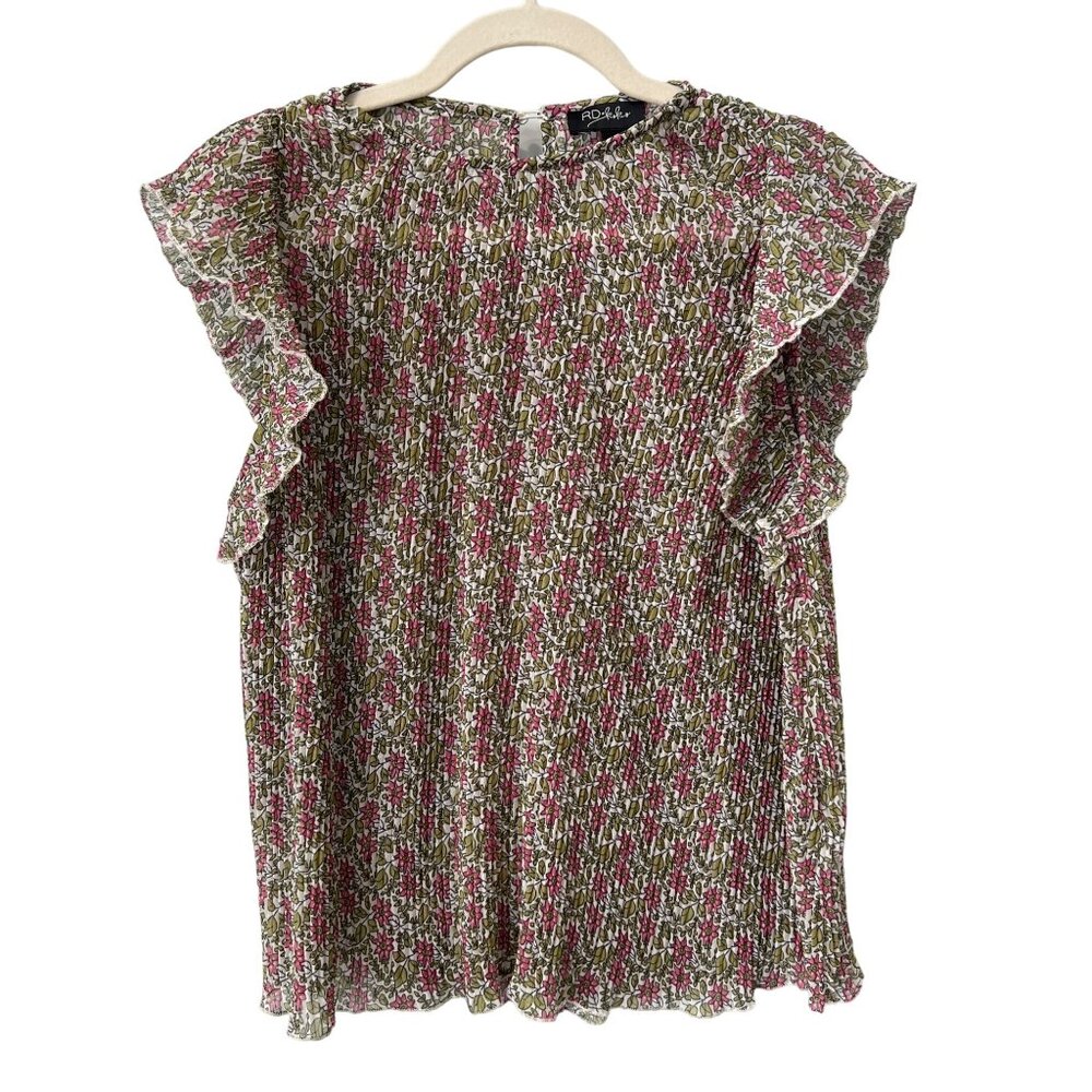RD + Koko Floral Blouse Size Small Pink & Green Ruffle Sleeves 100% Polyester